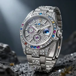 futuristic rolex watch blinged out with gems from other worlds