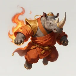 leonin firebrand, flying rhinoceros monk, a rhino - headed monk, digital painting, trending on artstation, concept art, sharp focus, illustration, award winning photograph, art by artgerm, greg rutkowski, and magali villeneuve