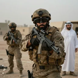 in military gear and night vision goggles raiding Osama Bin Laden's compound in Pakistan in the style of Craig Mullins