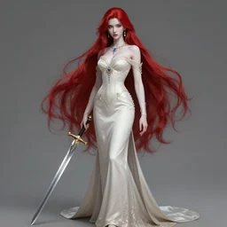 gender : female, race : human, job : noble, clothes : fine gowns, weapon : ceremonial sword, accessories : jewelry, body type : slender, skin tone : pale, hair color & style : long and red,, made by stanley artgerm lau, wlop, rossdraws, artstation, cgsociety, concept art, cgsociety, octane render, trending on artstation, artstationhd, artstationhq, unreal engine, 4 k, 8 k,