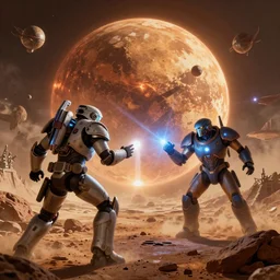 unreal 5 render prometheus from SG1 fights the goa'uld over Mars, matte painting by Robert McCall by Jim Burns, 4k, 8k, HD, trending on artstation, lens flare lighting