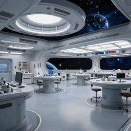 interior of engineering section on a starship, star - field and planet in the background, engine room, digital art, highly detailed, sleek, white, trending on artstation, octane render sci - fi