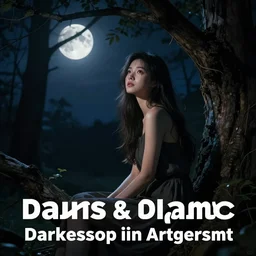 dark forest at night illuminated by moonlight, in the corner of the image there is a beautiful girl sitting in a tree, in the style artgerm, digital art, trending
