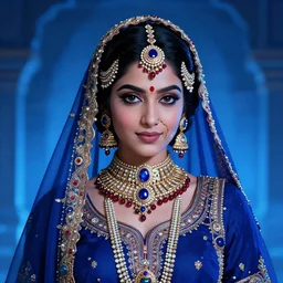 portrait of a cute white hindi woman wearing intricate hindu accessories and clothes by ilya kuvshinov and anna dittmann and studio ghibli and wlop and rossdraws, digital art, blue lighting, trending on artstation, anime arts, featured on pixiv, blue lighting, hd, 8 k, highly detailed, good lighting, beautiful, epic, masterpiece