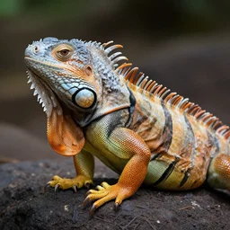 close up of a fiji banded iguana hybrid