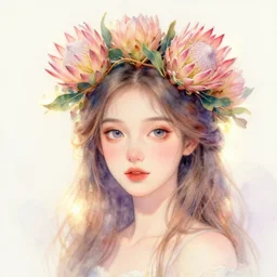 a beautiful princess with protea flower crown, portrait, soft painting, pastel color, rim lighting, perfectly shaded, watercolor, fantasy, fairytale, art by krenz cushart and wenjun lin