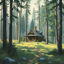 a gouache painting of a cabin in the woods by james gurney