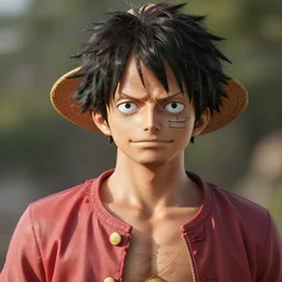 a photorealistic portait of Luffy from One Piece, hyperrealistic, highly detailed, high quality, 8k, natural lighting, portait image, path tracing, anatomically correct