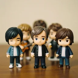 john lennon as nendoroid,, paul mccartney as nendoroid, george harrison as nendoroid, ringo star as nendoroid, 8 k hd dof, kodak film,