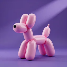 3D render of a pink balloon dog in a violet room