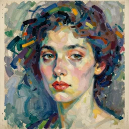 an extreme close - up abstract portrait of a lady enshrouded in an impressionist representation of mother nature and the meaning of life by sonia delaunay and william holman hung, thick visible brush strokes, figure painting by mordecai ardon, vintage postcard illustration, minimalist