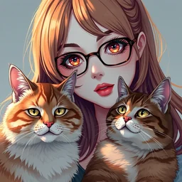 anime portrait of one lady wearing eyeglasses with one cat by wlop, loish, ilya kuvshinov, makoto shinkai, and artgerm, elegant, vivid colors, hyperdetailed artistic lines, intricate, in the style of borderlands, artstation, 8 k