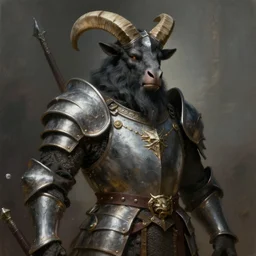 detailed portrait of a black Minotaur general in plate armor, fantasy painting, concept art