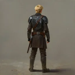 a young blonde male jedi with short hair standing still, full body photography, extremely long shot, long shot, over the shoulder shot, ots shot, third-person shot, full-length, head-to-toe, concept art by Doug Chiang cinematic, realistic painting, high definition, concept art, the Mandalorian concept art style