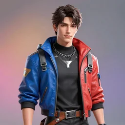 full portrait view high quality render realistic high detail cinematic digital concept art of a young man dressed in stylish future clothing with face visible by artgerm and greg rutkowski and marc simonetti, artstation trending, vibrant colour, blank background, valorant, fortnite