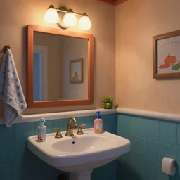 the bathroom from the movie the shining, extremely detailed digital video, very colorful, trending artstation concept art sharp focus, cartoon style