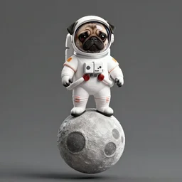 Pug Astronaut stands on a ball that look like the moon, artstation