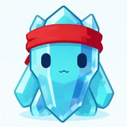 cyan crystal creature wearing a red headband in the style of Y2K vector graphics, sharp, clean, 4K 8K HD