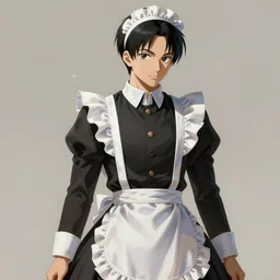 cottagecore, man, Levi Ackerman, wearing a maid outfit.elegant. highly detailed, digital painting, artstation, concept art, smooth, sharp, focus, illustration. art by artgerm and greg rutkowski alphonse mucha and Marat Safin