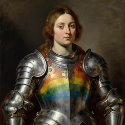 saoirse ronan, wearing rainbow armour, oil painting by titian, hard focus