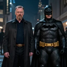 a still of walter white and batman in the batman ( 2 0 2 2 ). night city scene. 4 k.