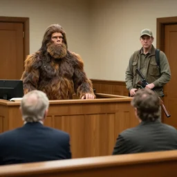 Courtroom photograph of Big Foot testifying against a hunter