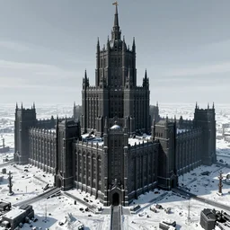 The capital of a warhammer 40k imperial russian citadel, sci fi, located in the frozen northern wastes, soviet tower blocks, neo gothic magnificence, foreboding black steel exterior, snow capped mountains, fantasy, highly detailed, digital painting, artstation, concept art, illustration, art by Bayard Wu and Marc Simonetti and Diego Gisbert Llorens