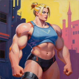 greg manchess portrait of margot robbie as thick female bodybuilder zarya from overwatch in disco elysium, epic grimdark, fantasy, medium shot, asymmetrical, profile picture, organic painting, sunny day, matte painting, bold shapes, hard edges, street art, trending on artstation, by huang guangjian and gil elvgren and sachin teng