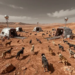 a mars colony populated entirely by dogs, 8k, highly detailed