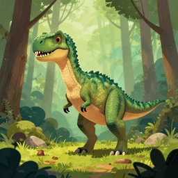 an illustration of a post - dinosaur 6 0 in the woods, trending on artstation, central composition, very cartoon, shape focus, high detailed, by anton fadeev 8 m
