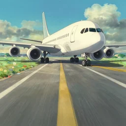 a wholesome animation key shot of a cute empty airplane runway, studio ghibli, pixar and disney animation, sharp, rendered in gouache painting, anime key art by greg rutkowski, bloom, dramatic, dynamic lighting