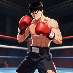 demon boxing hero , short hair,worn pants,boxing glove made by Yusuke Murata,Tomohiro Shimoguchi, ArtStation, manga style,CGSociety