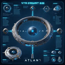 infographic, schematics of stargate ring and atlantis command, stargate atlantis, stargate sg1, on realistic hud, ultra detailed, 8k