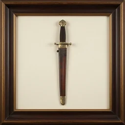 a framed photograph of an ancient two - handed scimitar in scabbard