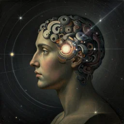 beautiful portrait of intelligence, spatial space deformation in latent space, math art, astral plane, by artgerm and dan mumford and gustave dore, artstation