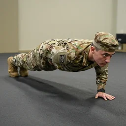 in the army doing pushups with one hand