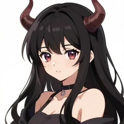 anime monster girl, anime art, portrait, 4 k, horns, dark hair, manga style