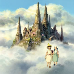 a wholesome animation key shotthin spires of ancient masonry peaks rise above clouds, studio ghibli, pixar and disney animation, sharp, disney concept art watercolor illustration by mandy jurgens and alphonse mucha and alena aenami, pastel color palette, bloom, dramatic lighting