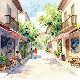 street summer watercolor pen trending on artstation