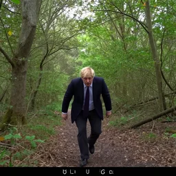 boris johnson chasing you in a forest, trailcam footage, created by Mark Keathley
