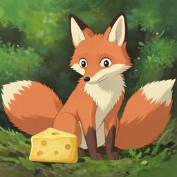 a fox with cheese by studio ghibli