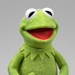 a vintage kermit the frog puppet, close up with amazing detail