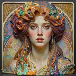 a beautiful woman made from melting wax in intricate detailed color oilpaint, 3 d render, hyper realistic detailed portrait, intense colors, scifi, fantasy, hyper detailed, octane render, concept art, by peter mohrbacher, by alphonse mucha, by wlop, by ruan jia