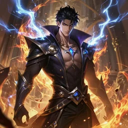 beautiful male necromancer with thunder and fire, attarctive pretty face, anime key visual, highly detailed, sharp focus, concept art, league of legends, style by shumolly and monable and artgerm and greg rutkowski and jo chen and pilyeon and ruan jia and alphonse mucha