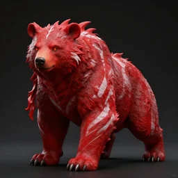 Draconic crimson red bear with white stripes, Monster Hunter, CAPCOM, HD, trending on artstation, D&D, Dark Fantasy, Epic Fantasy, Dragon's Dogma