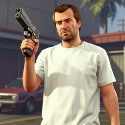 mrbeast as a grand theft auto 5 character, holding gun, cover game art n 4