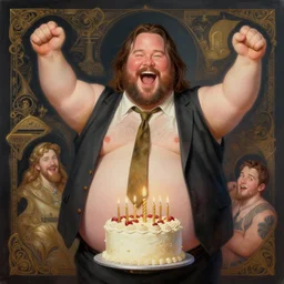 extremely fat!!!!! keanu reeves, celebrating, extremely happy, birthday painting, elegant intricate digital painting artstation concept art by mark brooks and brad kunkle detailed