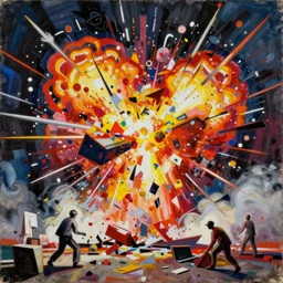 a messy painting of an explosion. in the style of laszlo moholy - nagy and noriyoshi ohrai, trending on artstation