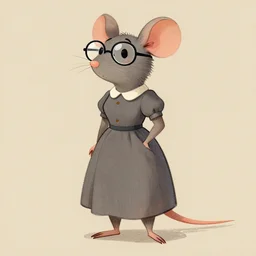 female rat character design, a lady, wearing a dress, a glasses, by andrews, esao