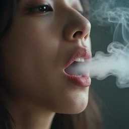 an cinematic closeup of a woman's mouth open, smoke, smoke coming out, ultra realistic, canon, 3 5 mm, bokeh, coherent